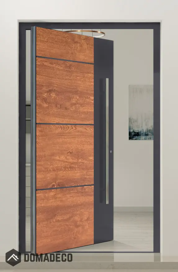 PIVOT V36 - aluminum pivot front door with wooden decor Domadeco