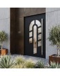 Black single aluminum door with with decorative glass 