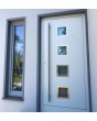 Silver hurricane resistant modern aluminum front door