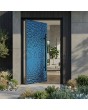 Aluminum pivot door covered with blue stainless steel sheet