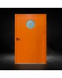 Orange exterior security aluminium door with circle window