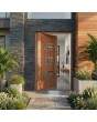  Golden oak aluminum pivot front door with vertical windows