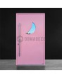 pink home aluminum entrance door with a moon-shaped glass