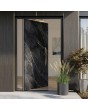 Aluminum pivot door covered with Calacatta Black sintered quartz