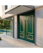 Green classically styled traditional aluminum double hinged door