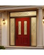 Red traditional style pivot door with glass