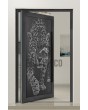 PIVOT G5 - Glass aluminum pivot door with with tiger motif in decorative panel