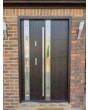 walnut front house door with side panel