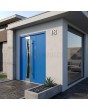 Blue metal entrance door with side panel