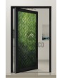 high-quality aluminium pivot door with green fusing glass