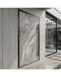 Aluminium hinged door covered with grigio sintered quartz