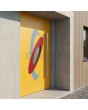 Yellow aluminum main door door with colourful ovals