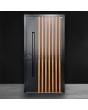 Black Aluminum exterior door with vertical slats made of aluminum profiles