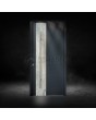 Anthracite aluminum front door covered with white rock stone texture