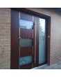 Aluminum  mahogany LIM hinged door with right sidelight
