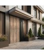 aluminum hinged entry door with nickel gold texture of milled metal