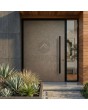 Aluminum front door coated with brown liquid metal
