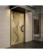 Aluminum hinged door with yellow brass texture of milled metal