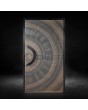 Pivot door with bronze texture of milled metal