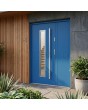 Blue metal entry door with side panel