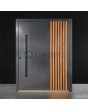 Aluminium pivot door with vertical slats made of aluminium profiles