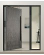 Aluminum Pivot door with right sidelight, glass panel (view from the outside) 