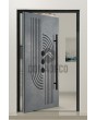 Pivot door with grey texture of milled metal