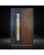 Aluminum pivot door with vertical slats made of aluminum profiles