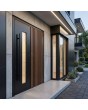 Black aluminum pivot door with vertical slats made of aluminum profiles
