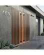 Golden oak  aluminum front double door with black vertical slats made of aluminum profiles