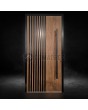 Walnut Hinged front door with black vertical slats made of aluminum profiles