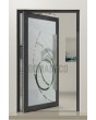 PIVOT Glass S - frosted aluminum pivot door with transparent motif