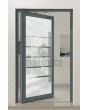 PIVOT Glass S5 - aluminum frosted pivot door with five transparent stripe