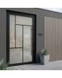 Black fully glazed aluminum entry door with muntins (glazing bars)