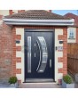 Dark anthracite stainless steel front door with one side panel