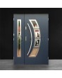 Dark anthracite stainless steel front door with one side panel