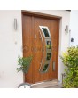 Golden oak steel front entry door with openable sidepanel