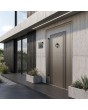 Brown aluminum pivot front door with stripes