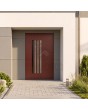 red front door with vertical glazings
