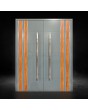 Blue grey double aluminum entrance door with wooden decor