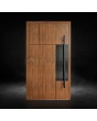 Golden oak aluminum wooden texture front door with black decor