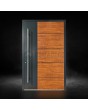 Anthracite aluminum front door with golden oak wooden decor