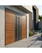 Anthracite double aluminum front door with wooden decor