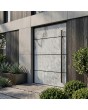 Aluminum front door covered with white rock stone texture