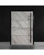 Aluminum front door covered with white rock stone texture