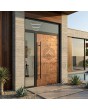 Aluminum LIM hinged door with left and top sidelight (view from the outside)