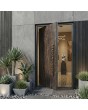 Aluminium pivot door covered with Noir Desir sintered quartz