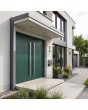 Green aluminum double door with herringbone stripes