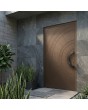 Brown aluminum hinged front door with milled pattern