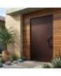 Purple aluminum hinged front door with milled pattern